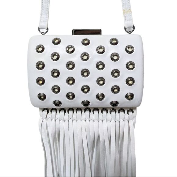 ROBERTO CAVALLI Leather Grommet Fringe Crossbody Bag - Picture 6 of 11